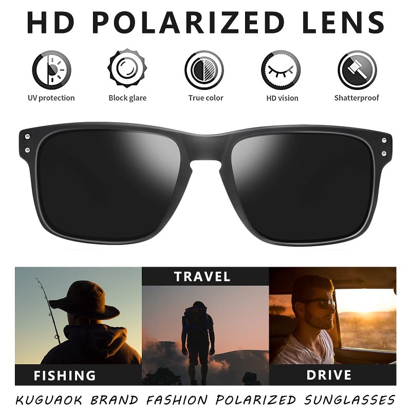 KUGUAOK Polarized Square Sunglasses For Men and Women Matte Finish Sun Glasses UV Protection Glasses - Image 4